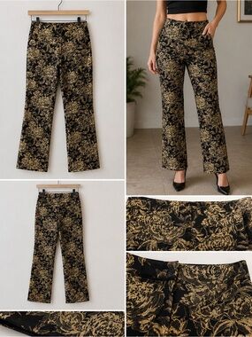 Black & Gold Floral Wide-Leg Pants